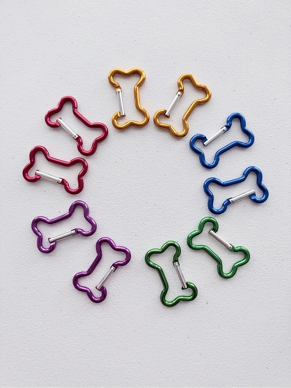 Colorful Dog Bone-Shaped Carabiners (Set of 10)